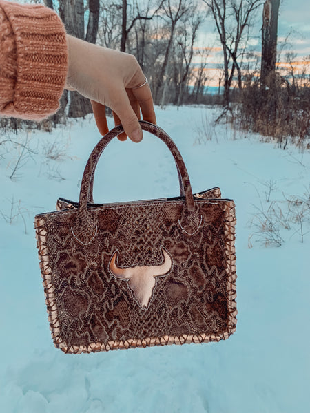 Embossed Python + Metallic Pink Skull Inlay