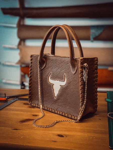 Cognac Bison + White Skull Inlay