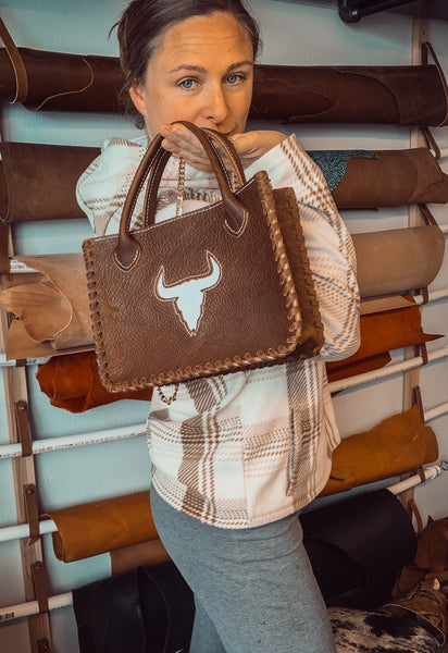 Cognac Bison + White Skull Inlay