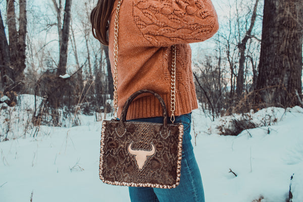 Embossed Python + Metallic Pink Skull Inlay