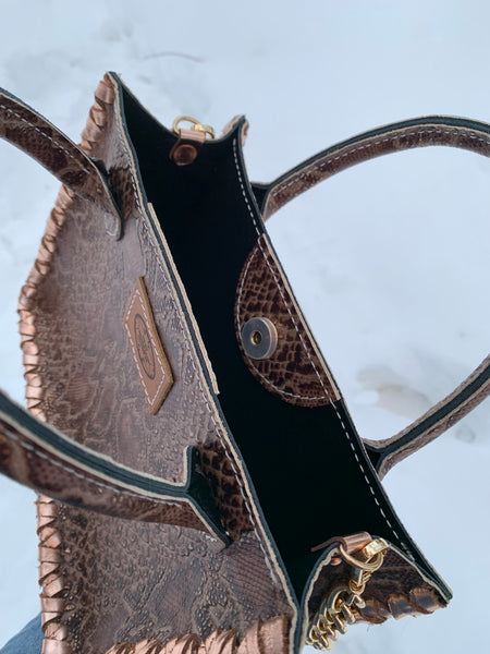 Embossed Python + Metallic Pink Skull Inlay