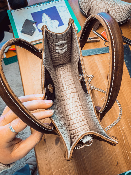 Cognac Bison + White Skull Inlay