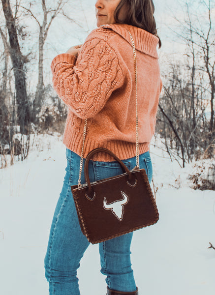 Cognac Bison + White Skull Inlay