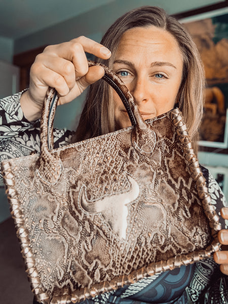 Embossed Python + Metallic Pink Skull Inlay