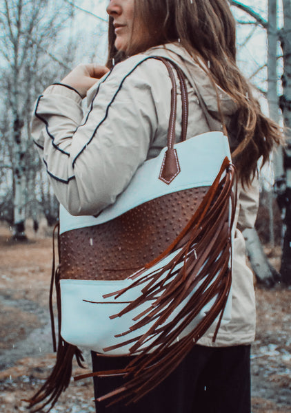 Eggshell & Cognac Ostrich Elkhorn Tote