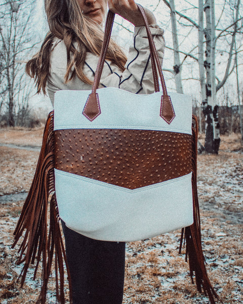 Eggshell & Cognac Ostrich Elkhorn Tote