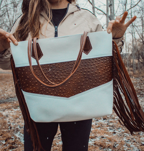 Eggshell & Cognac Ostrich Elkhorn Tote